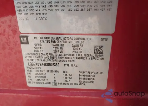 2019 Buick Envision Fwd Preferred z USA, uszkodzony, nr VIN LRBFXBSA4KD026330